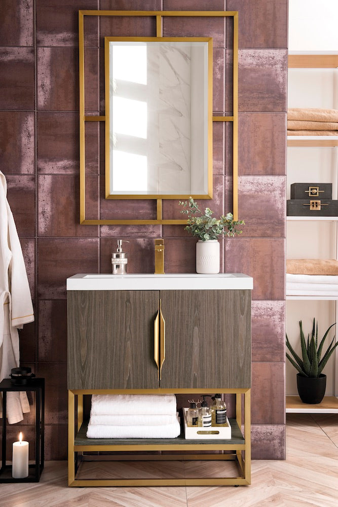 31.5" Columbia Single Sink Bathroom Vanity, Ash Gray & Radiant Gold