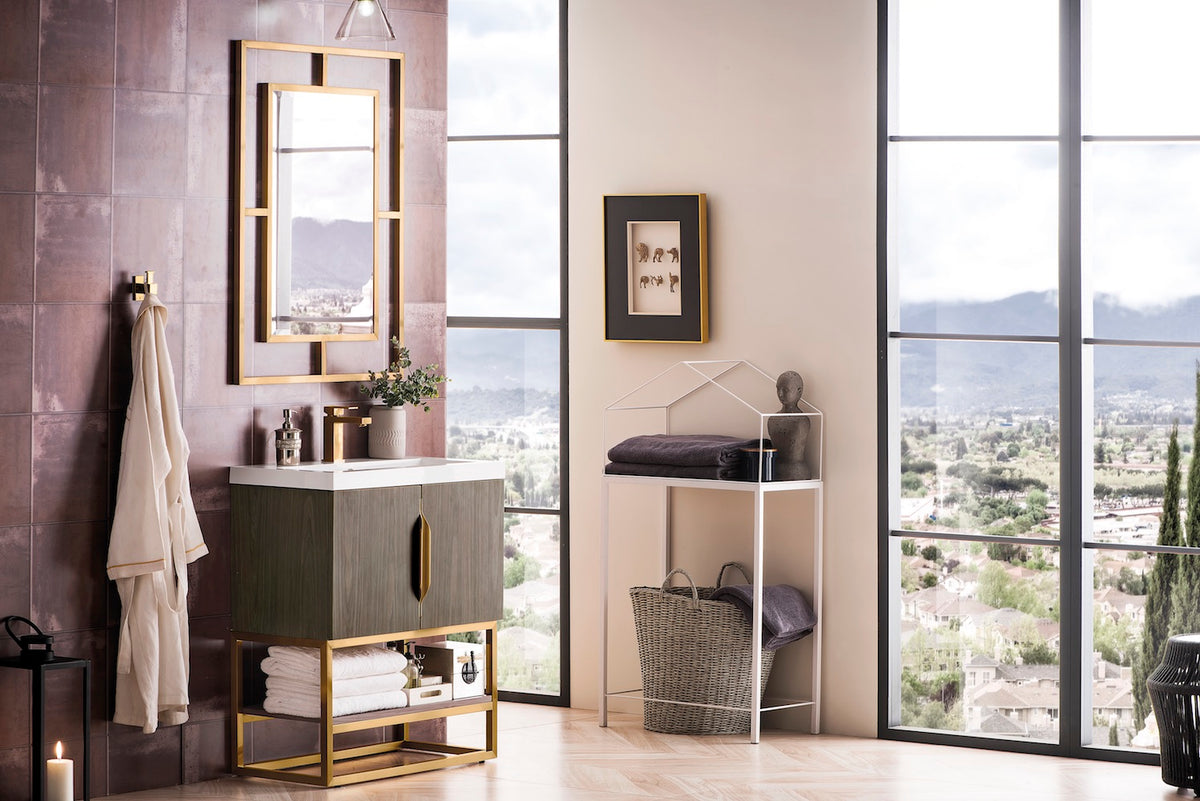 31.5" Columbia Single Sink Bathroom Vanity, Ash Gray & Radiant Gold