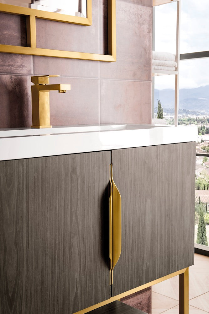 31.5" Columbia Single Sink Bathroom Vanity, Ash Gray & Radiant Gold