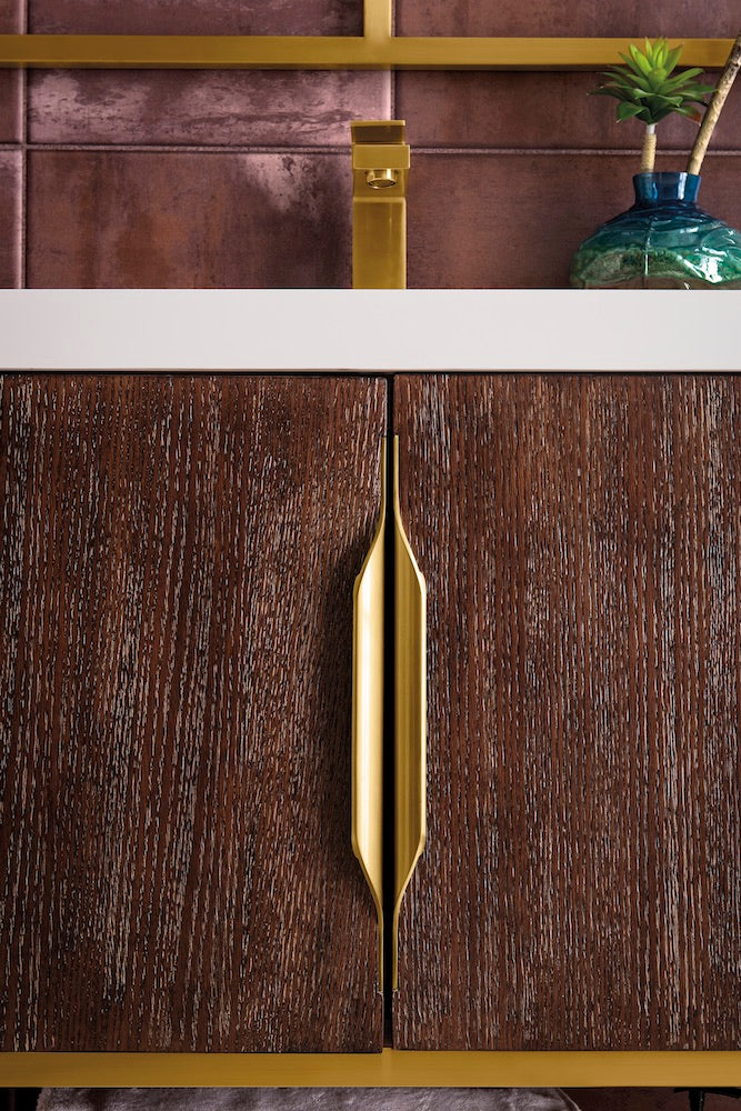 31.5" Columbia Single Sink Bathroom Vanity, Coffee Oak & Radiant Gold