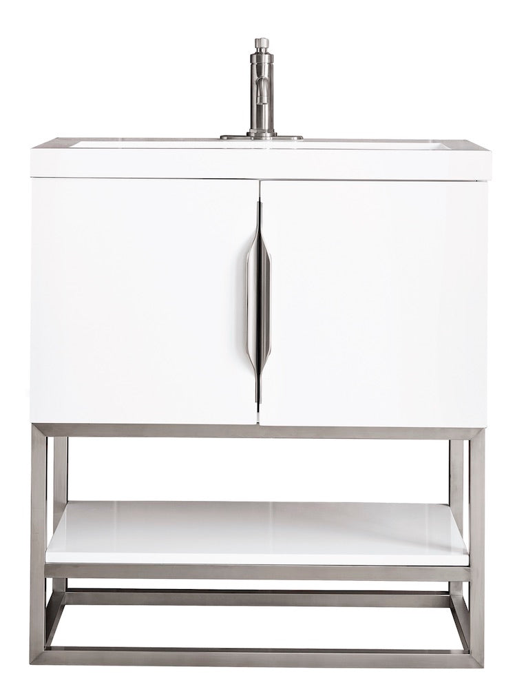 31.5" Columbia Single Sink Bathroom Vanity, Glossy White & Brushed Nickel