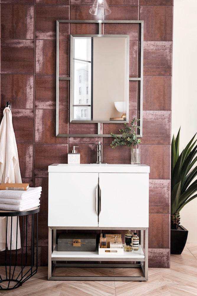 31.5" Columbia Single Sink Bathroom Vanity, Glossy White & Brushed Nickel
