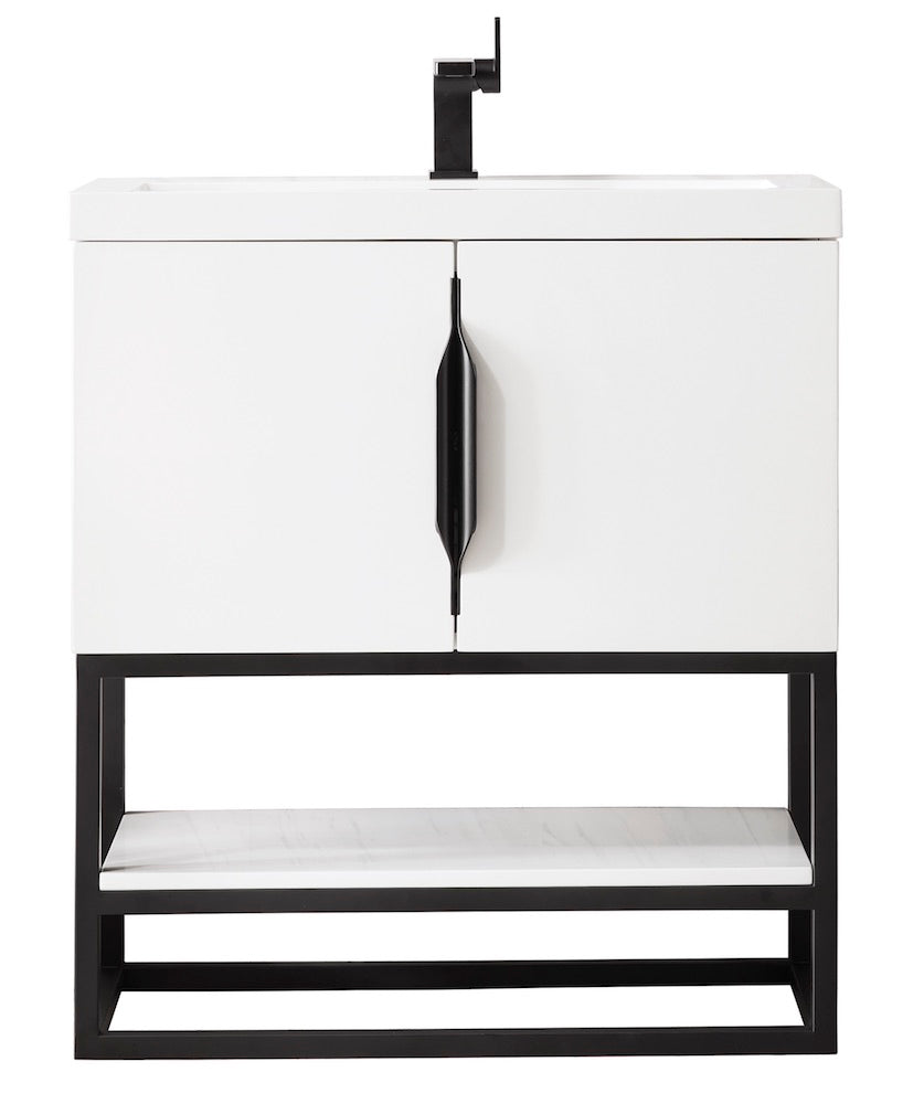 31.5" Columbia Single Sink Bathroom Vanity, Glossy White & Matte Black