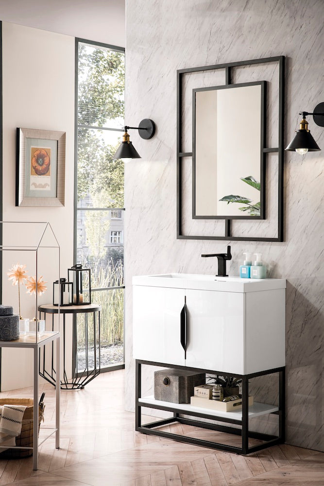 31.5" Columbia Single Sink Bathroom Vanity, Glossy White & Matte Black