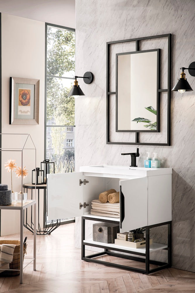 31.5" Columbia Single Sink Bathroom Vanity, Glossy White & Matte Black