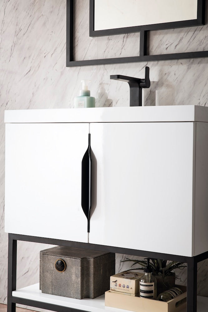31.5" Columbia Single Sink Bathroom Vanity, Glossy White & Matte Black