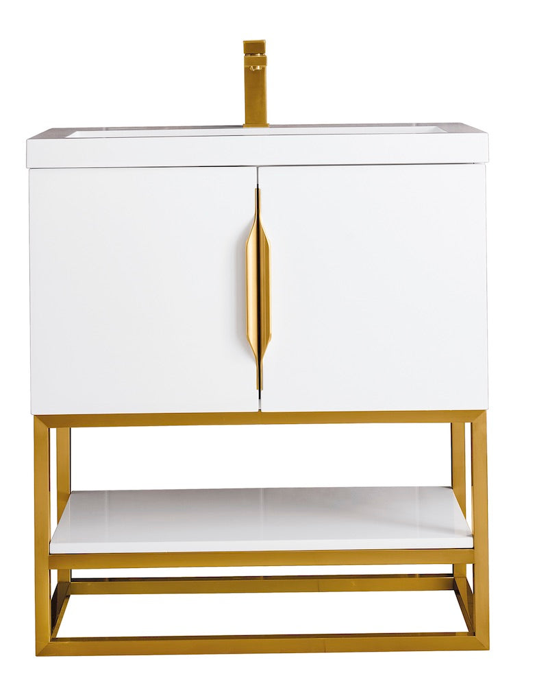 31.5" Columbia Single Sink Bathroom Vanity, Glossy White & Radiant Gold