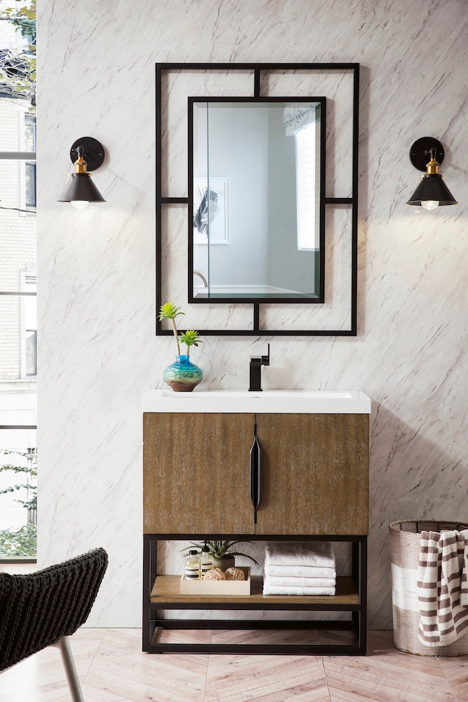 31.5" Columbia Single Sink Bathroom Vanity, Latte Oak & Matte Black