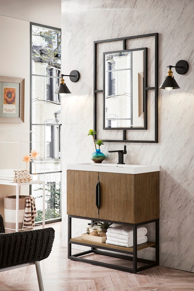 31.5" Columbia Single Sink Bathroom Vanity, Latte Oak & Matte Black