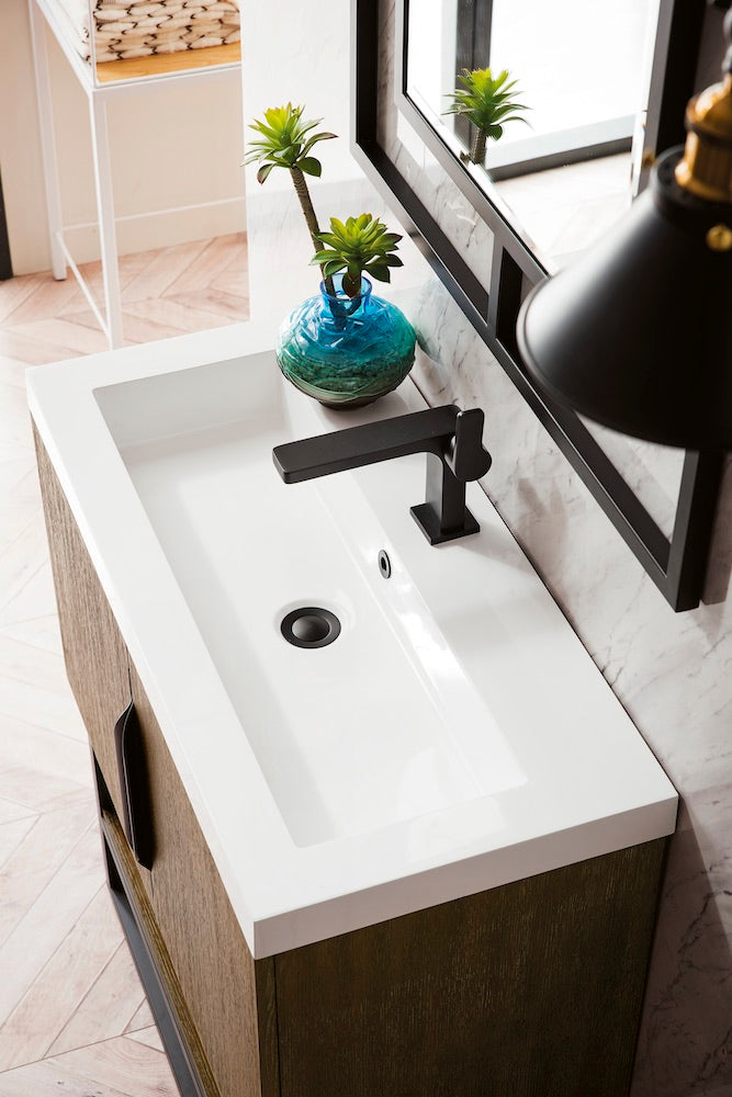 31.5" Columbia Single Sink Bathroom Vanity, Latte Oak & Matte Black