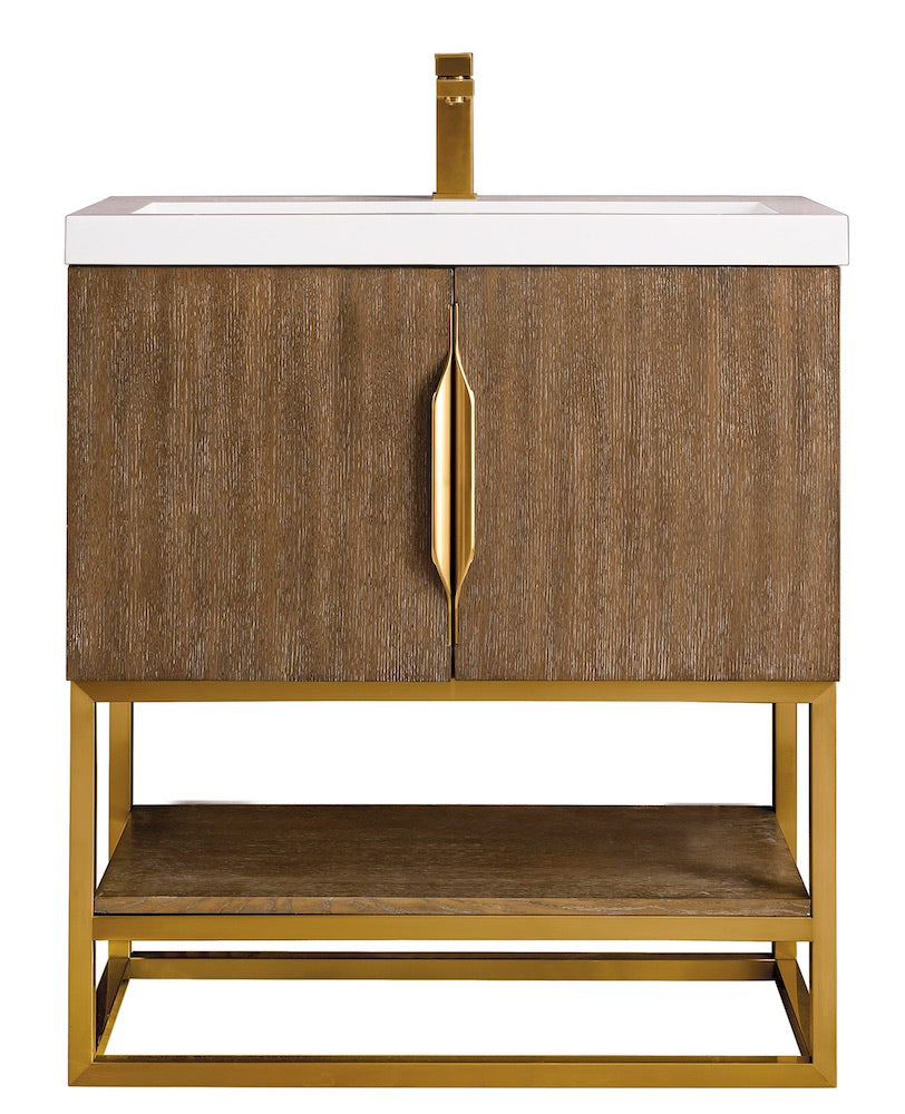 31.5" Columbia Single Sink Bathroom Vanity, Latte Oak & Radiant Gold