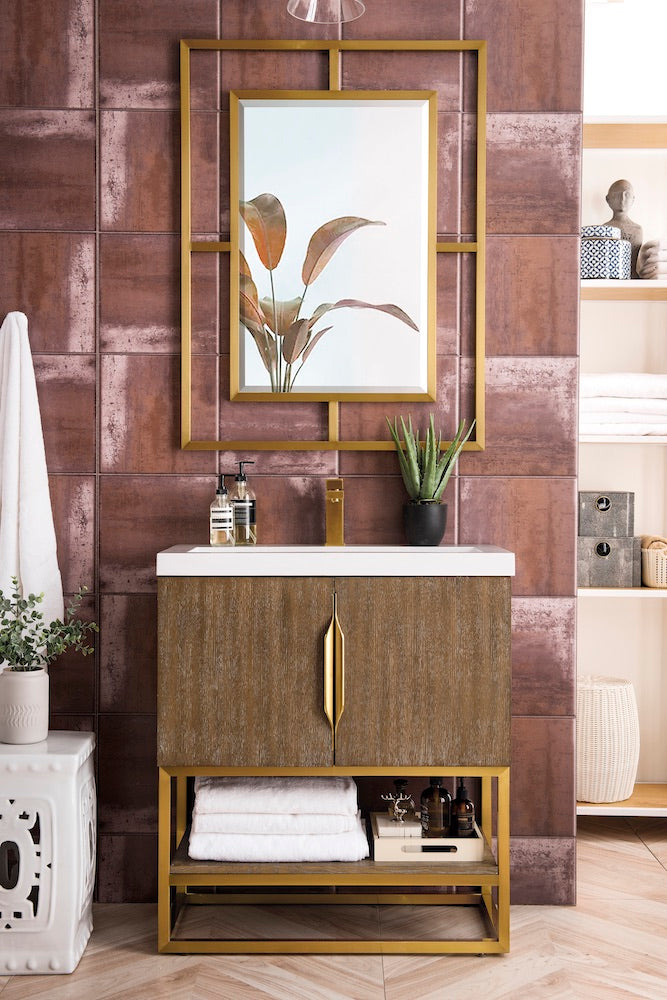 31.5" Columbia Single Sink Bathroom Vanity, Latte Oak & Radiant Gold
