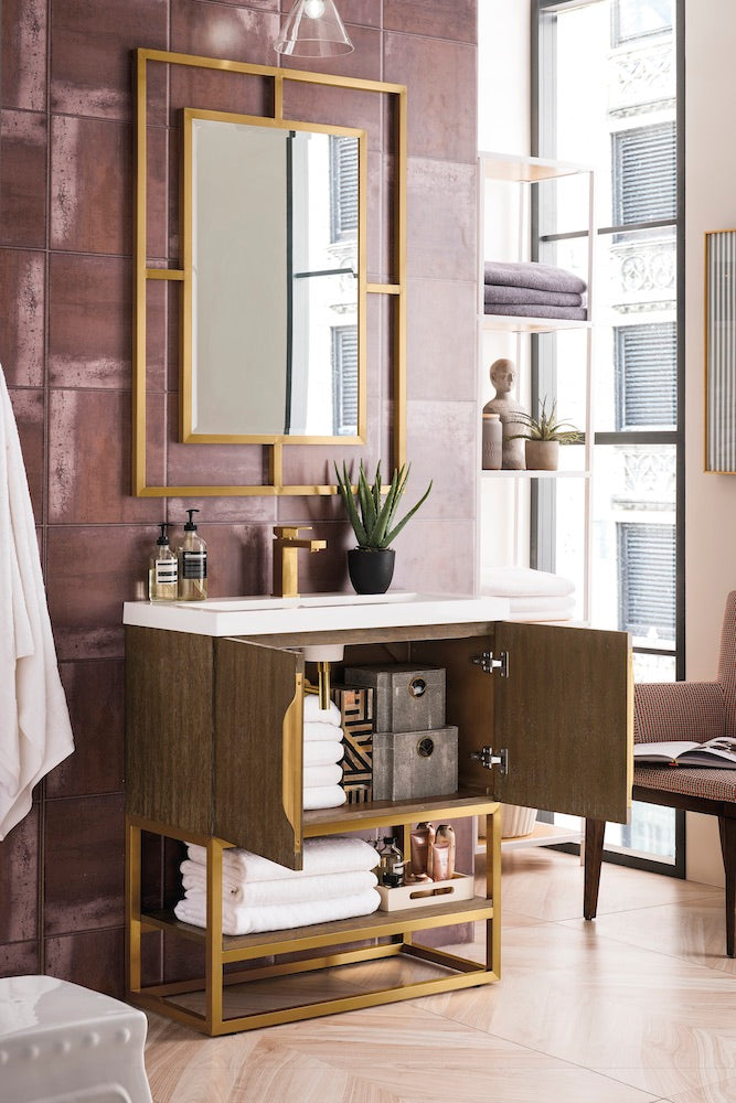 31.5" Columbia Single Sink Bathroom Vanity, Latte Oak & Radiant Gold