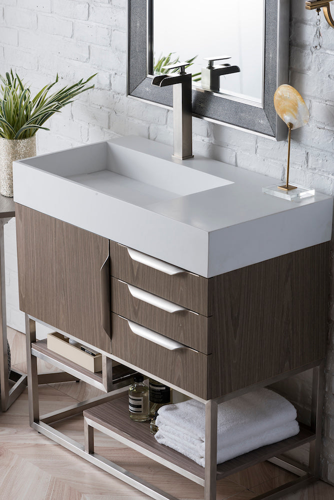 36" Columbia Single Sink Bathroom Vanity, Ash Gray