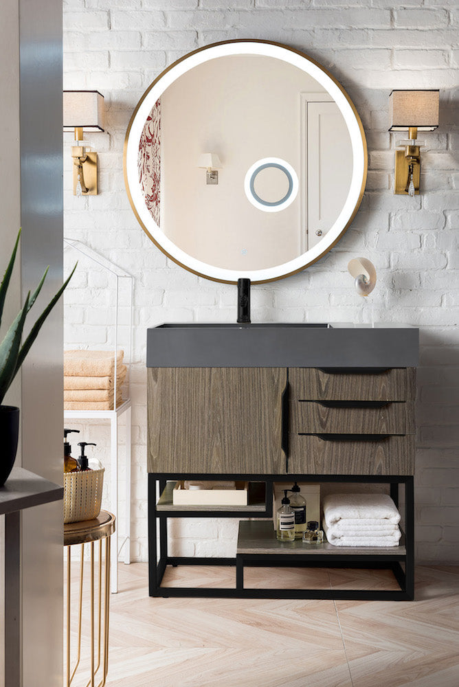36" Columbia Single Sink Bathroom Vanity, Ash Gray w/ Matte Black
