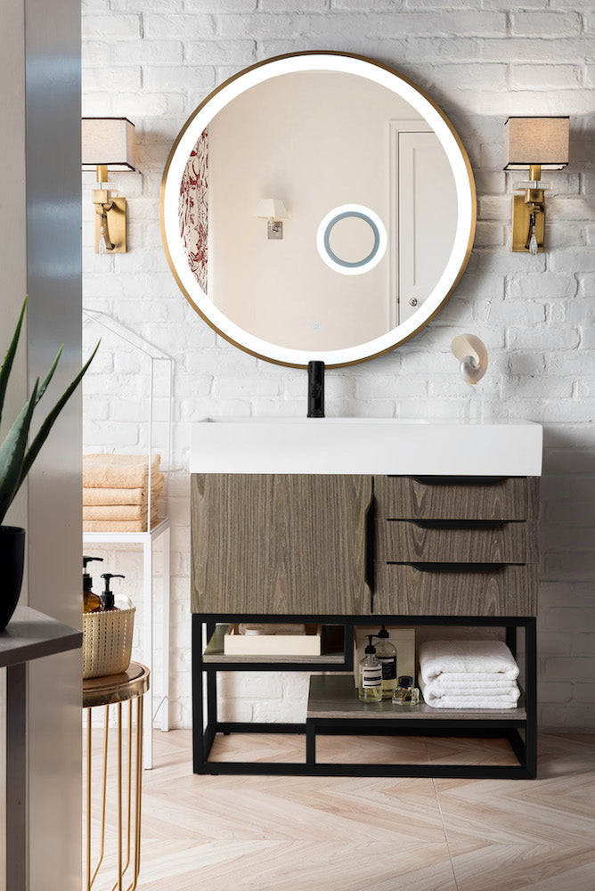 36" Columbia Single Sink Bathroom Vanity, Ash Gray w/ Matte Black