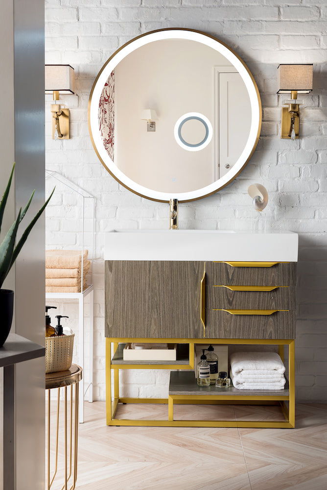 36" Columbia Single Sink Bathroom Vanity, Ash Gray w/ Radiant Gold
