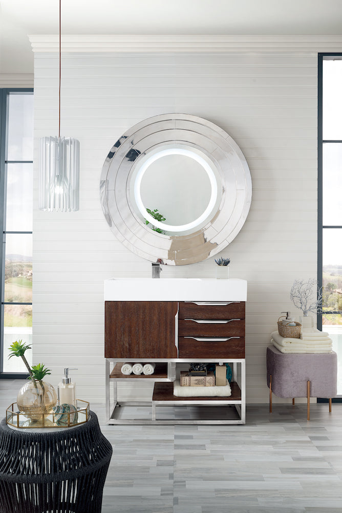 36" Columbia Single Sink Bathroom Vanity, Coffee Oak & Brushed Nickel