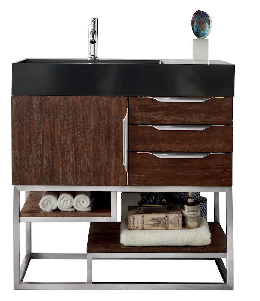 36" Columbia Single Sink Bathroom Vanity, Coffee Oak & Brushed Nickel