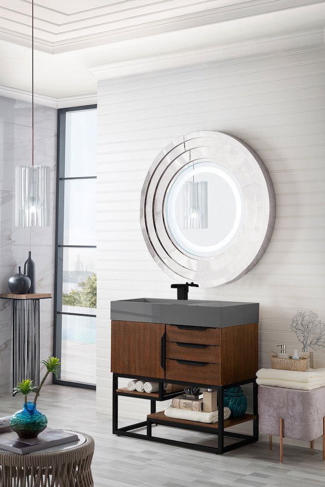 36" Columbia Single Sink Bathroom Vanity, Coffee Oak w/ Matte Black