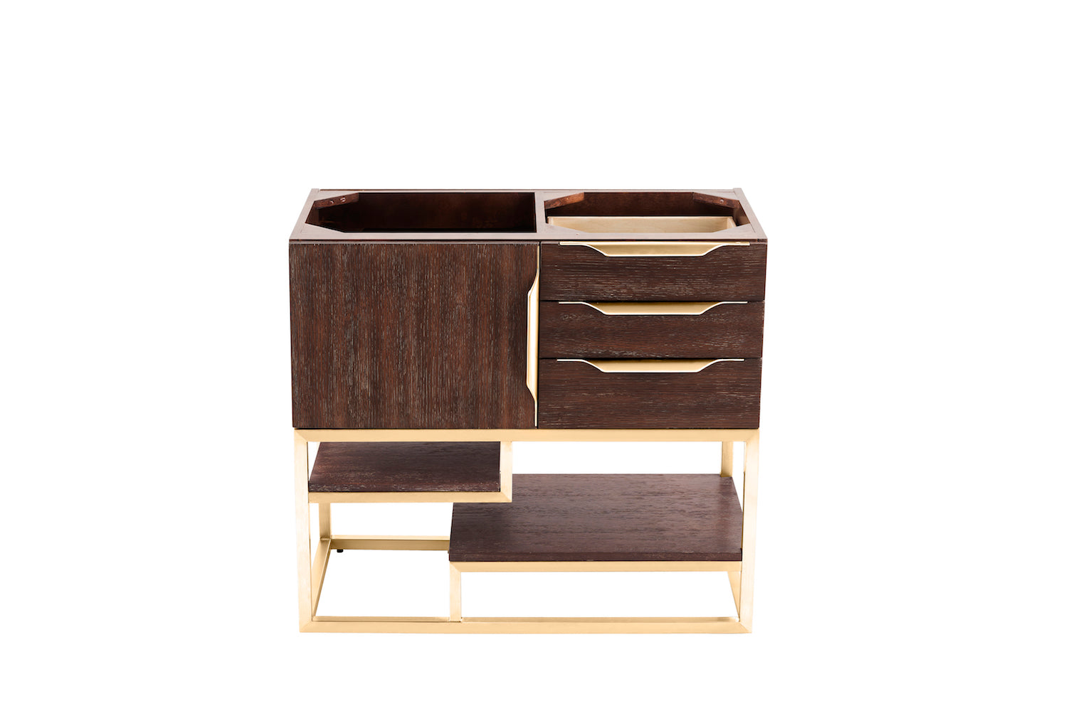 36" Columbia Single Sink Bathroom Vanity, Coffee Oak w/ Radiant Gold