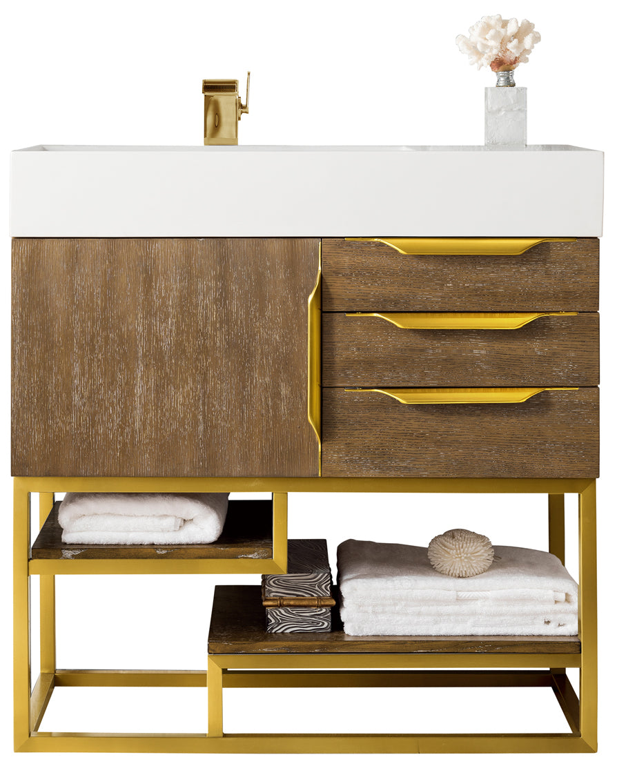 36" Columbia Single Sink Bathroom Vanity, Latte Oak w/ Radiant Gold