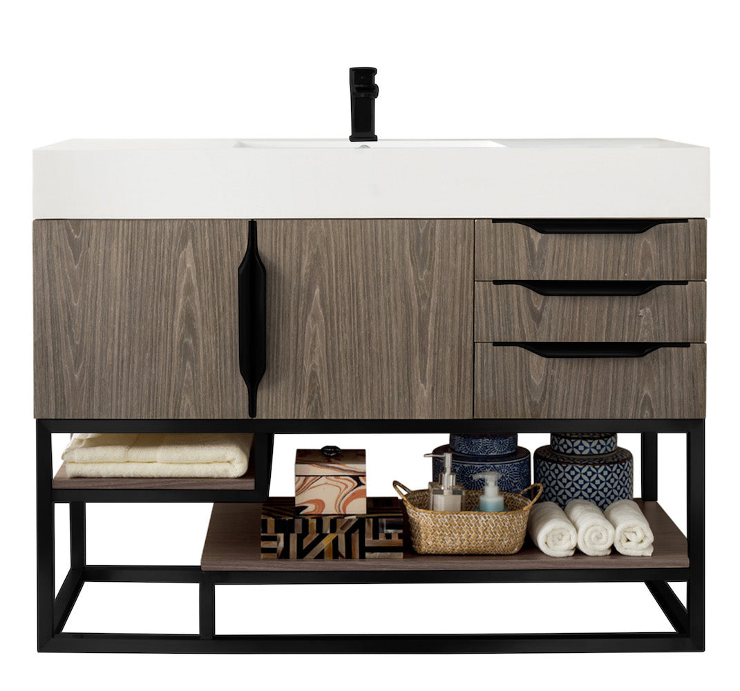 48" Columbia Single Sink Bathroom Vanity, Ash Gray w/ Matte Black