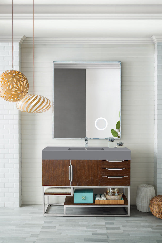 48" Columbia Single Sink Bathroom Vanity, Coffee Oak w/ Brushed Nickel