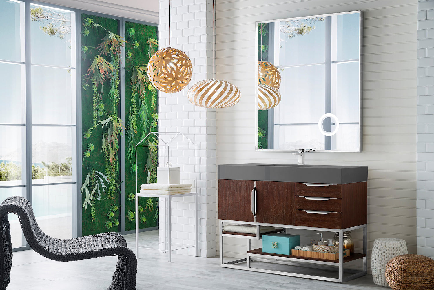 48" Columbia Single Sink Bathroom Vanity, Coffee Oak w/ Brushed Nickel