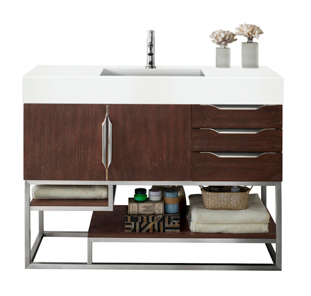 48" Columbia Single Sink Bathroom Vanity, Coffee Oak w/ Brushed Nickel