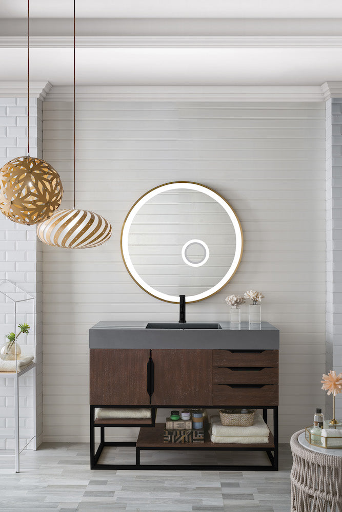48" Columbia Single Sink Bathroom Vanity, Coffee Oak w/ Matte Black