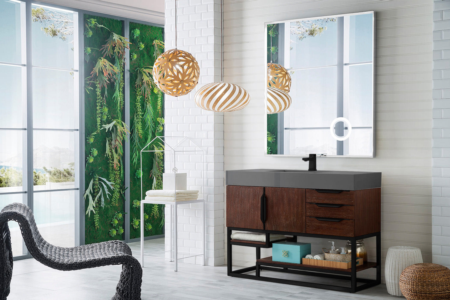 48" Columbia Single Sink Bathroom Vanity, Coffee Oak w/ Matte Black