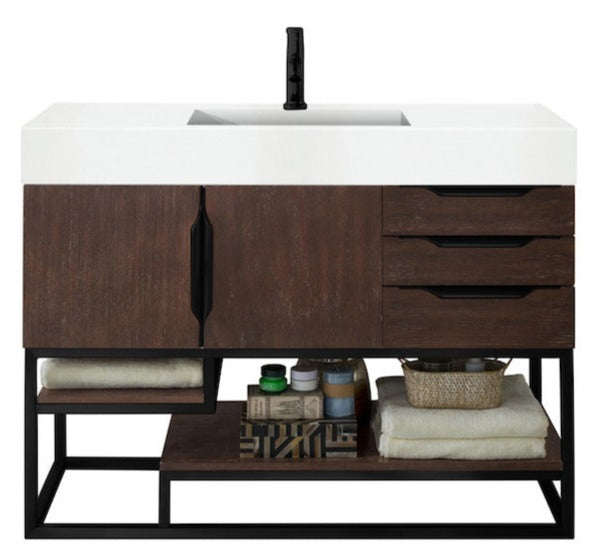 48" Columbia Single Sink Bathroom Vanity, Coffee Oak w/ Matte Black