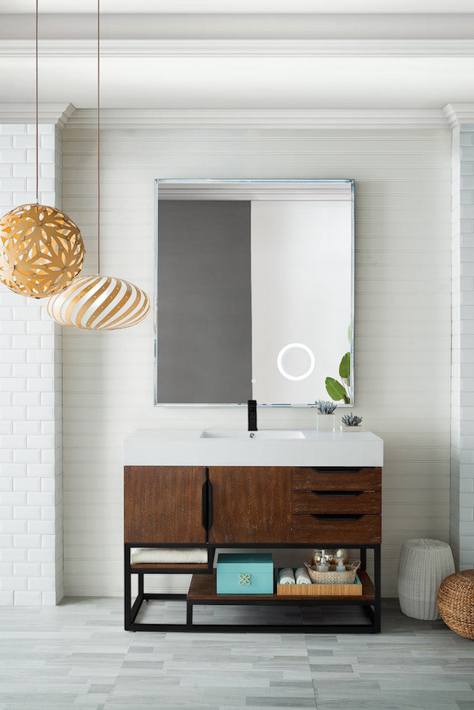 48" Columbia Single Sink Bathroom Vanity, Coffee Oak w/ Matte Black