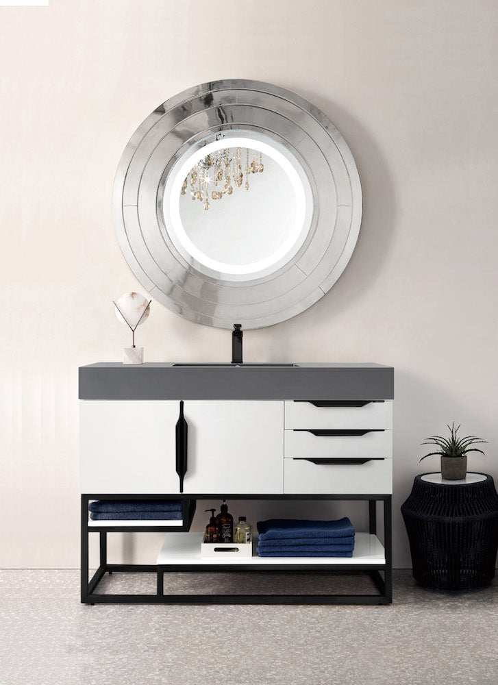 48" Columbia Single Sink Bathroom Vanity, Glossy White w/ Matte Black