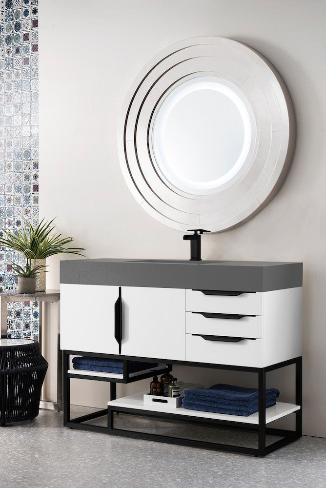 48" Columbia Single Sink Bathroom Vanity, Glossy White w/ Matte Black