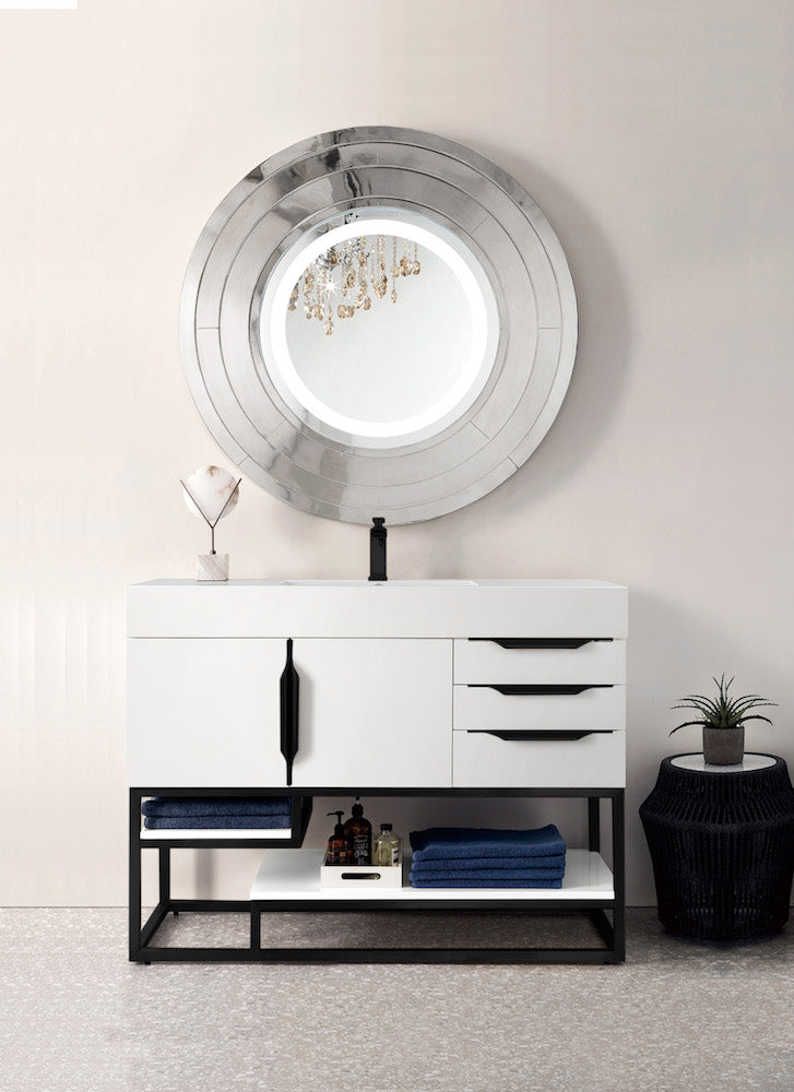 48" Columbia Single Sink Bathroom Vanity, Glossy White w/ Matte Black