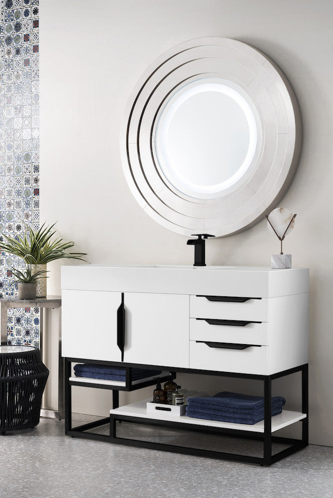 48" Columbia Single Sink Bathroom Vanity, Glossy White w/ Matte Black