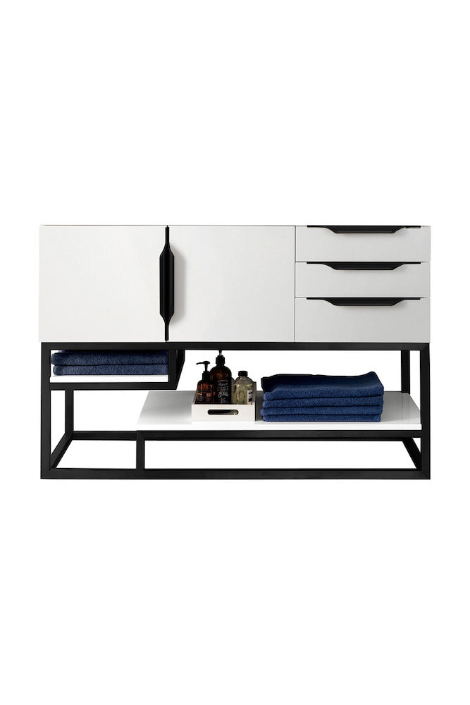 48" Columbia Single Sink Bathroom Vanity, Glossy White w/ Matte Black