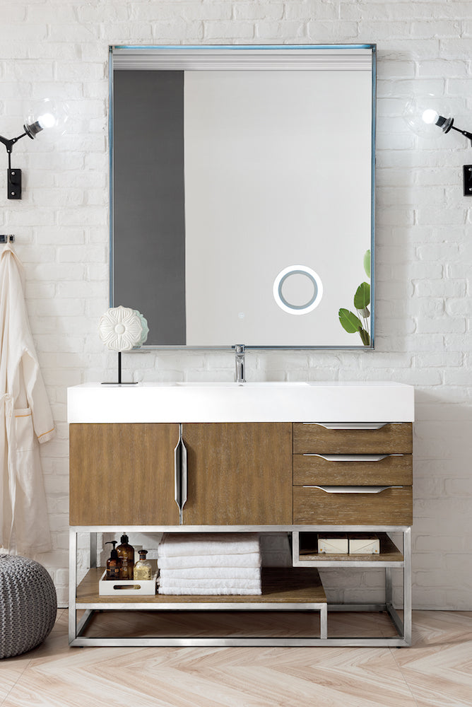 48" Columbia Single Sink Bathroom Vanity, Latte Oak w/ Brushed Nickel