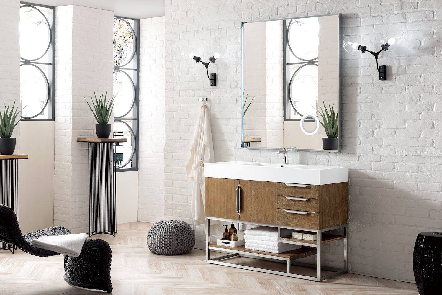48" Columbia Single Sink Bathroom Vanity, Latte Oak w/ Brushed Nickel