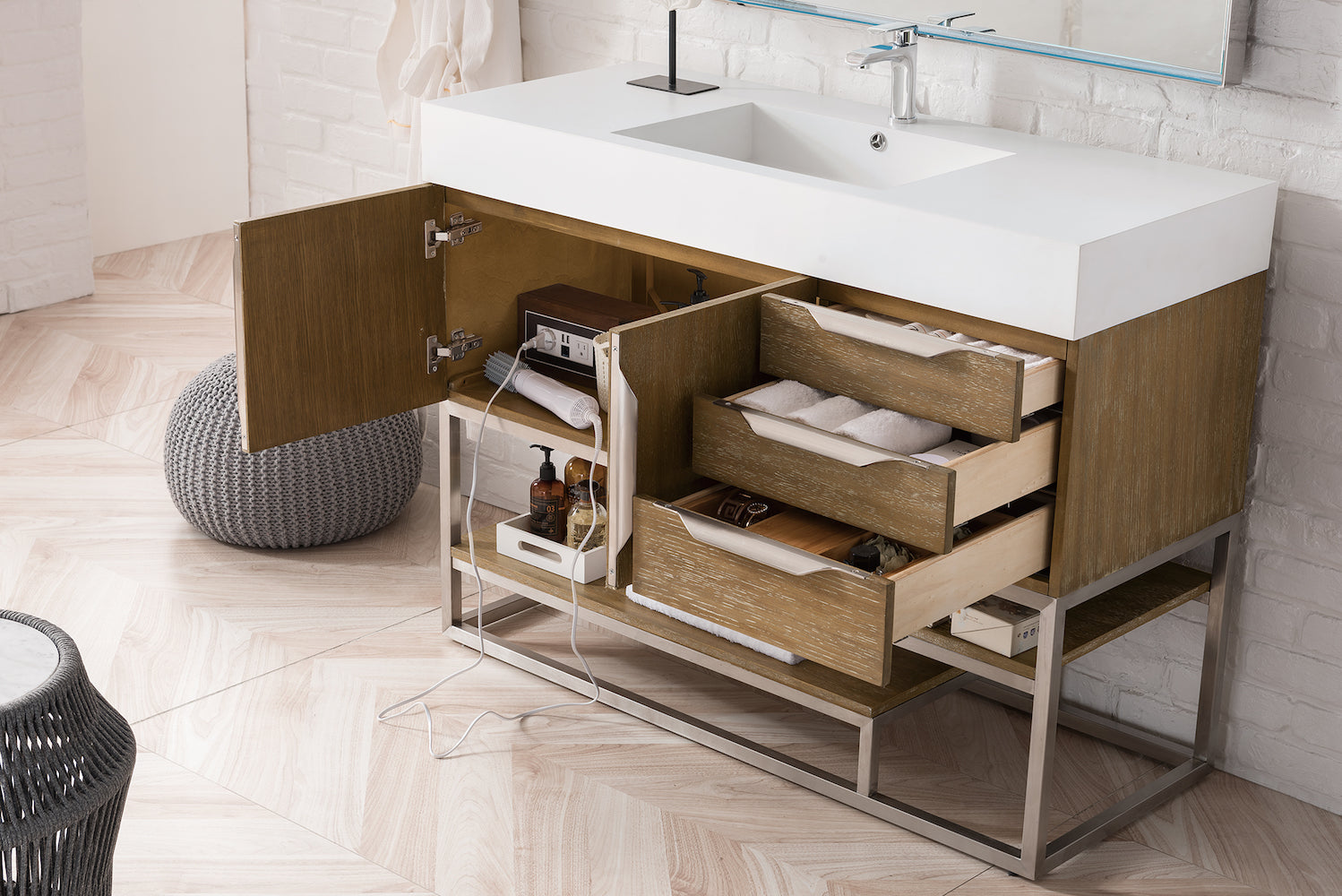 48" Columbia Single Sink Bathroom Vanity, Latte Oak w/ Brushed Nickel