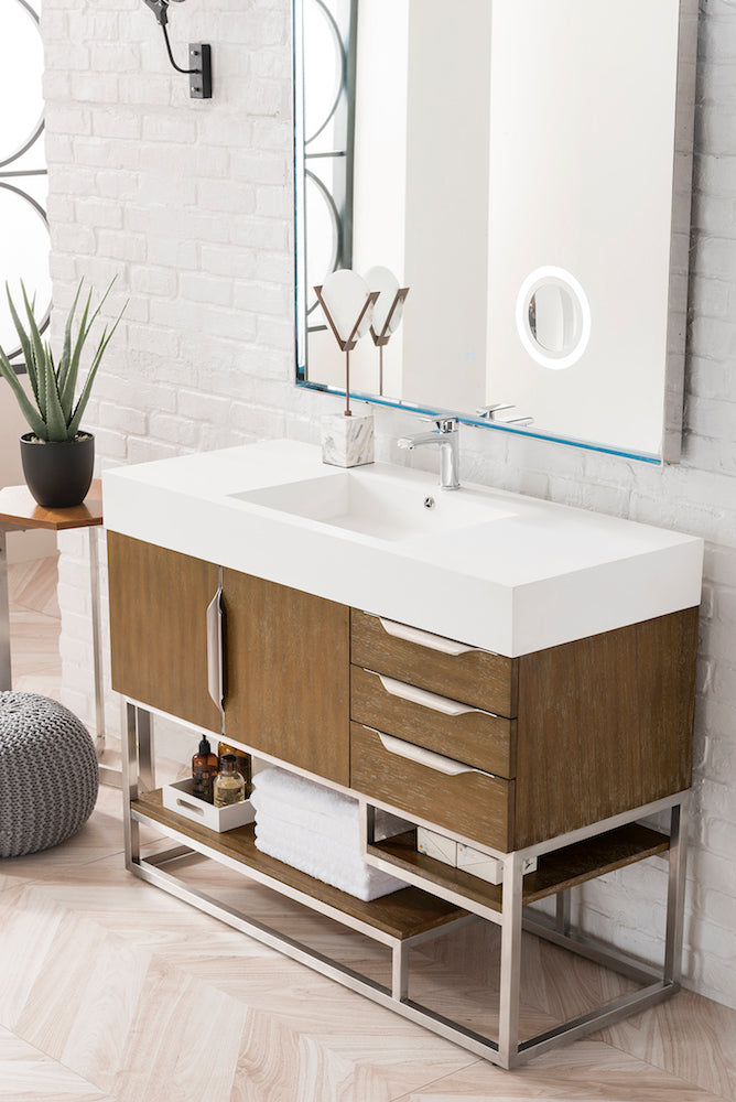 48" Columbia Single Sink Bathroom Vanity, Latte Oak w/ Brushed Nickel