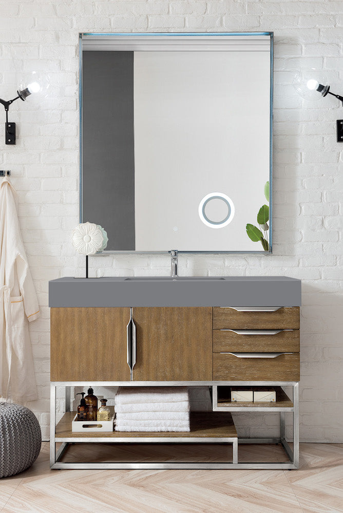 48" Columbia Single Sink Bathroom Vanity, Latte Oak w/ Brushed Nickel