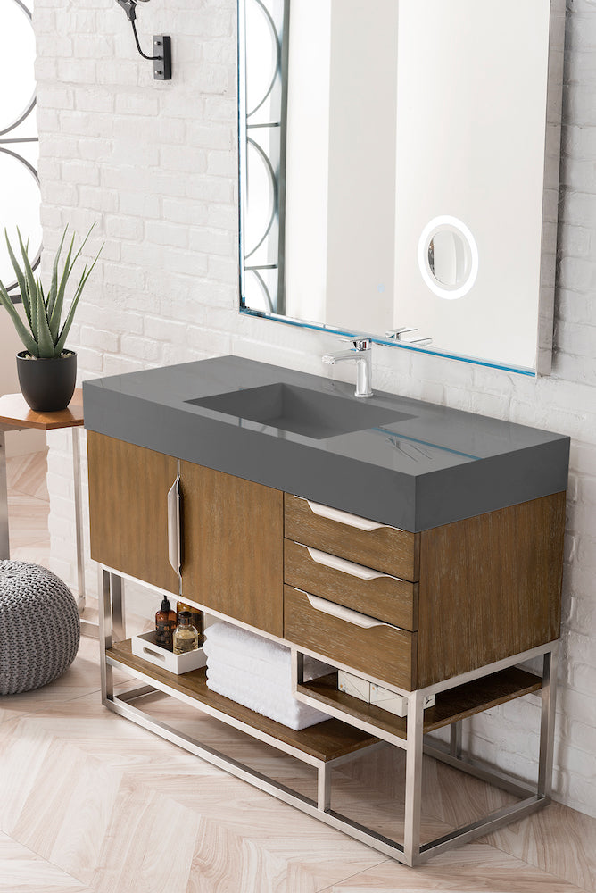 48" Columbia Single Sink Bathroom Vanity, Latte Oak w/ Brushed Nickel