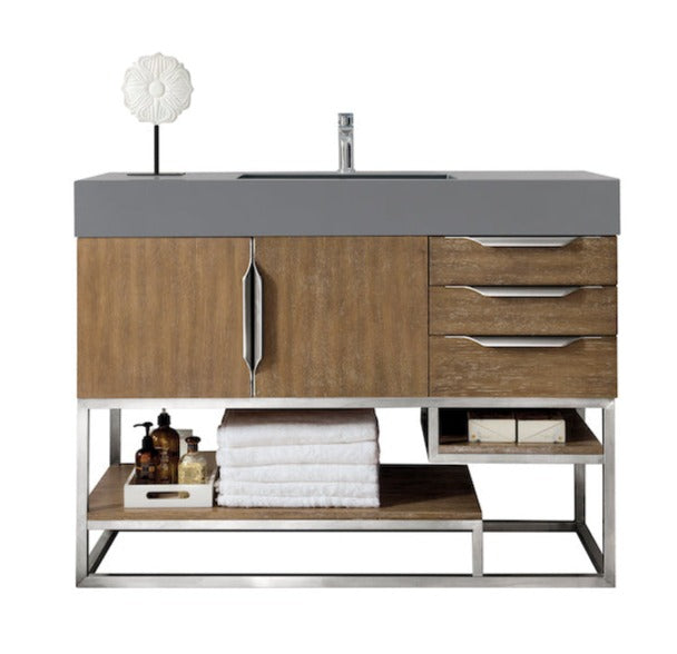 48" Columbia Single Sink Bathroom Vanity, Latte Oak w/ Brushed Nickel