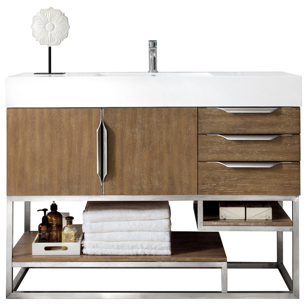 48" Columbia Single Sink Bathroom Vanity, Latte Oak w/ Brushed Nickel