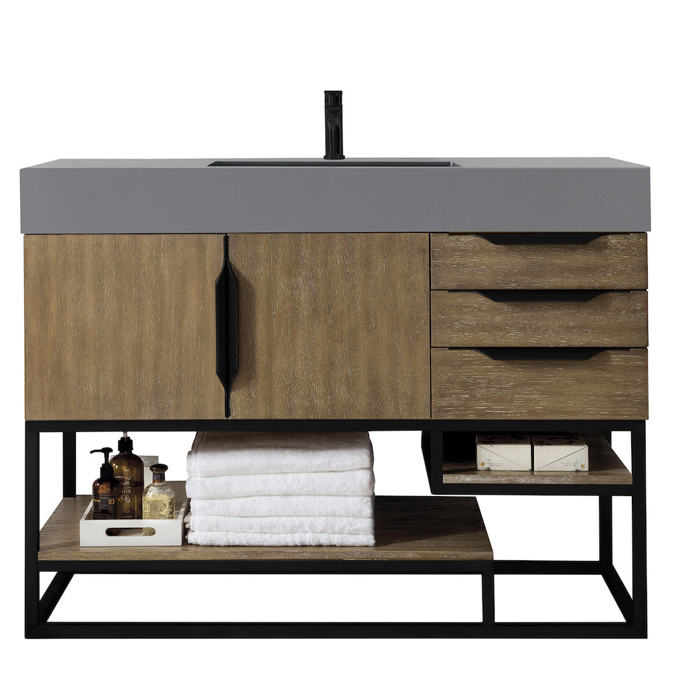 48" Columbia Single Sink Bathroom Vanity, Latte Oak w/ Matte Black