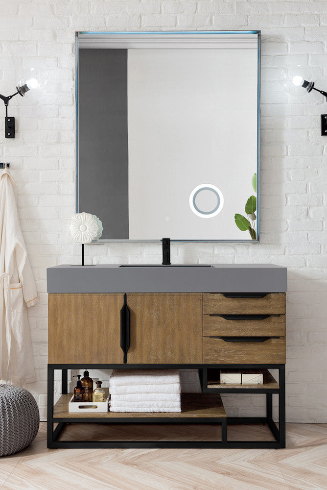 48" Columbia Single Sink Bathroom Vanity, Latte Oak w/ Matte Black