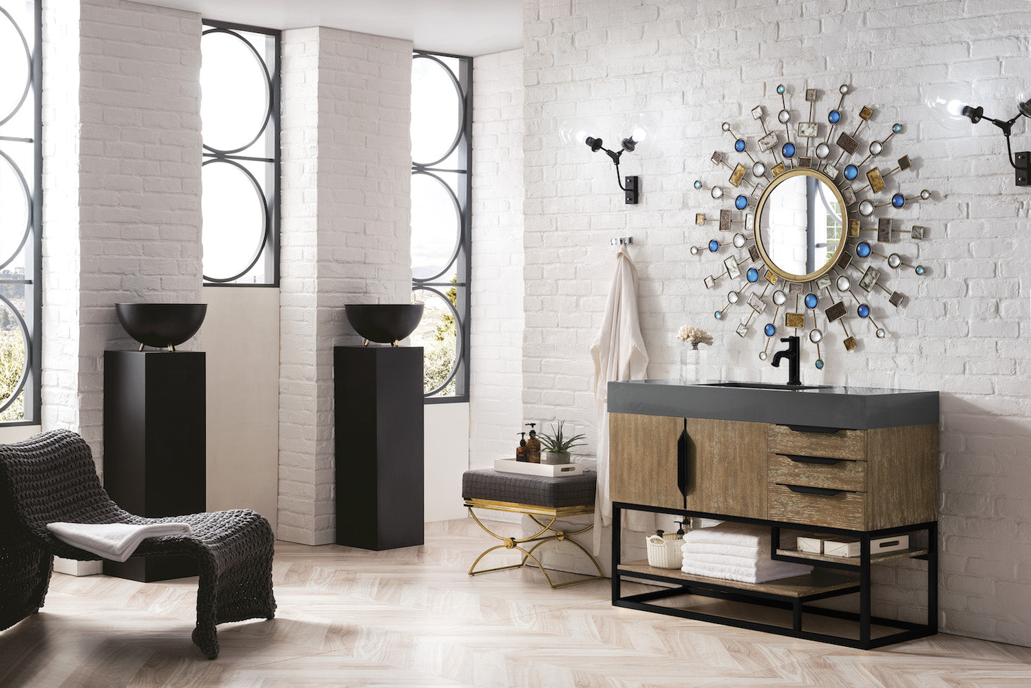 48" Columbia Single Sink Bathroom Vanity, Latte Oak w/ Matte Black